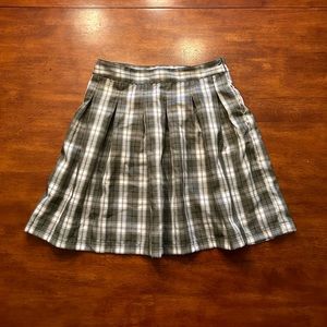 Green And White Plaid Pleated Mini Skirt